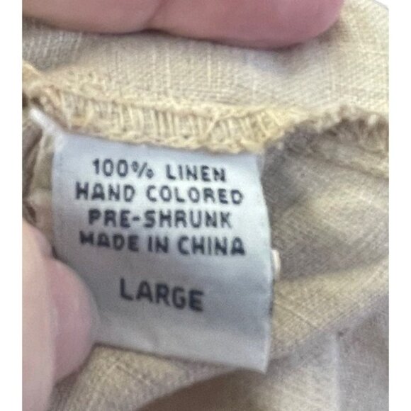 Russ Berens Malibu Button Down Blouse  Large Tan  Solid 100% Linen - Picture 5 of 7